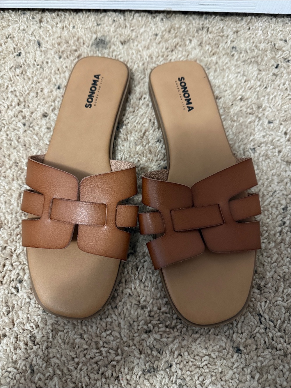 Sonoma Brown Leather Slide Mules with Woven Strap Detail